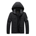 Men's black hooded outdoor jacket with multiple pockets and a windproof design - L / Men's Black