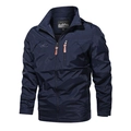 Men's navy blue quick-dry hooded windbreaker jacket with outdoor embroidery and orange zipper - M / Dark Blue