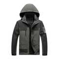 Men's lightweight olive green and dark grey outdoor waterproof hooded softshell jacket - Men's Army Green / L