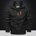 Men's quick-dry hooded outdoor windbreaker in black with bright orange zipper details - M / Black