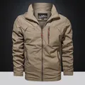 Khaki men's quick-dry hooded outdoor jacket with full zipper and chest pocket - M / Khaki
