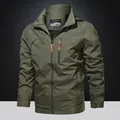 Men's casual army green outdoor windbreaker jacket with standing collar and zip pockets - M / Army Green