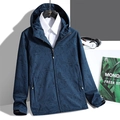 Chaqueta con capucha azul oscuro con estampado de hojas tropicales y puños velcro - 3XL / Camuflaje Azul