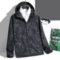Chaqueta cortavientos con capucha para hombre con estampado de hojas monstera gris oscuro - 3XL / Camuflaje Negro