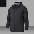 Men's black casual hooded outdoor jacket with windproof fabric and full zip closure - S / Black