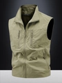 Gilet de pêche extérieur vert kaki avec plusieurs poches zippées et doublure en maille - M / Khaki