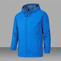 Men's royal blue hooded outdoor windbreaker jacket with full zip and mesh lining - S / Sky Blue