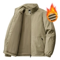 Giacca antivento uomo kaki con collo alto, fodera in pile calda e chiusura a zip - M / Cachi