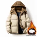 Winter hooded puffer jacket for men and women with corduroy trim and thick insulation - S / Tops / Khaki