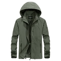 Waterdichte legergroene outdoor windbreaker voor heren met capuchon en zakken met ritsen - M / Legergroen