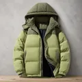 Thickened hooded puffer jacket for men and women featuring corduroy stitching details - S / Tops / Avocado Green