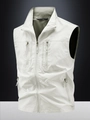 Men's lightweight quick-dry outdoor vest with multi-zipper pockets in light grey color - M / Beige