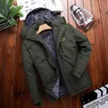 Men's army green hooded outdoor jacket with gray fleece lining and yellow chest logo - L / Army Green