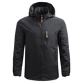 Men's black lightweight hooded outdoor windbreaker jacket with adjustable cuffs and pockets - M / Black