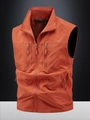 Men's outdoor orange fishing vest with multi-pocket quick-dry fabric and zip closure - M / Brick Red