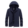 Donkerblauwe heren windjack met capuchon, waterdichte stof en zakken met ritssluiting - M / Donkerblauw