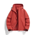 Red hooded outdoor windbreaker with mesh lining and adjustable cuffs for hiking - S / Vermilion Red
