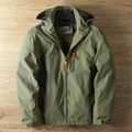 Olivgrüne Outdoor-Herrenjacke winddicht mit abnehmbarer Kapuze und wasserfestem Gewebe - M / Armeegrün