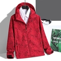 Men's red outdoor windproof jacket with tropical leaf print and hooded design - 3XL / Tops / Camouflage Red