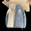 Winter heavy blue corduroy puffer jacket for men with white sherpa fleece lining - S / Haze Blue