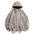 Outdoor hooded windbreaker jacket in khaki beige with tactical utility pockets - S / Khaki