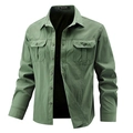 Legergroen cargoshirt voor heren met lange mouwen, dubbele borstzakken en tech-stof - M / Legergroen
