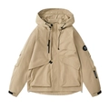 Giacca a vento kaki da uomo con cappuccio e toppe outdoor in tessuto impermeabile - Taglia S / Kaki
