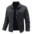 Donkergrijs casual herenoverhemd met lange mouwen en dubbele borstzakken van elastische stof - M / Zwart