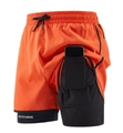 Orange 2-in-1 men's sports shorts featuring a hidden inner phone pocket and black liner - S / Orange