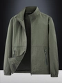 Men's army green sports jacket with stand collar and lightweight windproof fabric - M / Army Green
