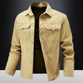 Camisa cargo de hombre caqui de manga larga con dos bolsillos de solapa simétricos - M / Caqui
