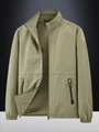 Men's olive green windbreaker jacket with stand collar and breathable mesh lining - M / Khaki