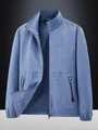 Blue men's stand collar sports windbreaker with mesh lining and zippered side pockets - M / Denim Blue