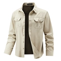 Men's khaki long sleeve outdoor shirt with double chest pockets and high elasticity - M / Light Gray