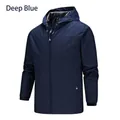 Men's outdoor hooded windbreaker in deep blue color with adjustable velcro cuffs - S / Dark Blue