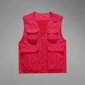 Red multi-pocket utility vest with V-neck zipper and durable outdoor fabric - M / Red