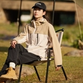 Outdoor windbreaker jacket with color-block design in beige and khaki with hood - XS / Khaki