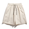 Men's lightweight quick-dry casual shorts in beige with embroidered mountain logo design - S / Off White