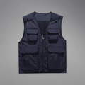 Dark blue multi-pocket functional utility vest with zipper closure and D-rings - M / Navy Blue