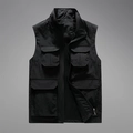 Gilet multitasche nero da uomo con fodera in rete e colletto alla coreana pratico - M / Nero