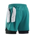Dark cyan 2-in-1 sports shorts for men featuring a practical back towel loop design - S / Malachite green