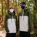 Unisex olive and beige windproof outdoor jacket with detachable hood and pockets - XS / Army Green