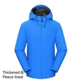 Blue hooded outdoor jacket with warm grey fleece lining and adjustable windproof cuffs - S / Royal Blue Fleece Lined