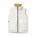 Minimalist beige stand-collar vest with mustard yellow lining and large cargo pockets - L / White