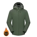 Men's dark green hooded jacket with gray fleece lining and windproof fabric - S / Army Green (Fleece Lined)