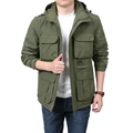 Outdoor-Taktikjacke für Herren in Armeegrün mit mehreren Taschen und Kapuzendesign - M / Armeegrün