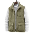 Men's outdoor olive green fleece-lined stand collar vest with multiple pockets - M / Khaki