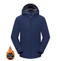 Men's navy blue hooded windbreaker with thick fleece lining and outdoor protective design - S / Dark Blue Fleece Lined