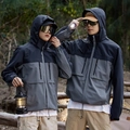 Men's outdoor windbreaker in grey color blocking with tactical hood and multi-pockets - S / Gray
