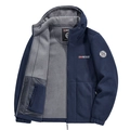 Men's heavy fleece jacket in navy blue with grey lining and detailed outdoor embroidery - XS / Dark Blue